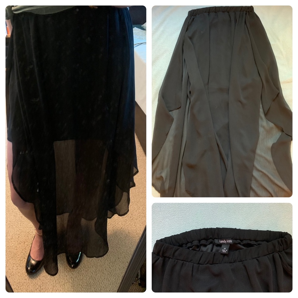 Flowing Black Double Layer Maxi Skirt